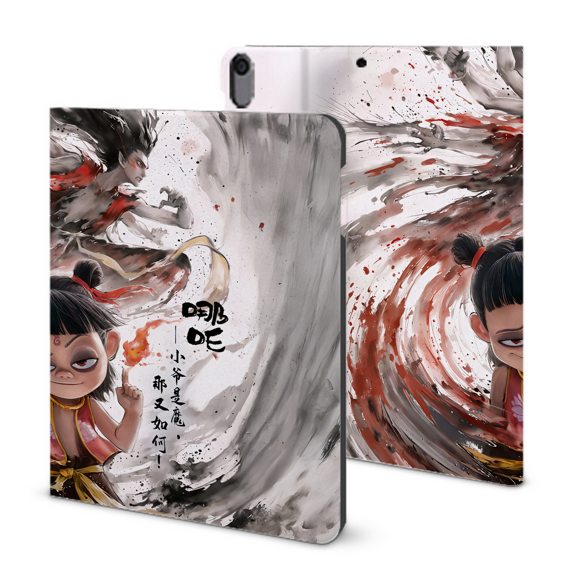 （画像用） Ne Zha 2 ナタ 魔童の大暴れ IPad ケース ブック型 PUレザー TPU 耐衝撃 軽量 薄型 ペン収納なし 全面保護 IPad 各モデル対応